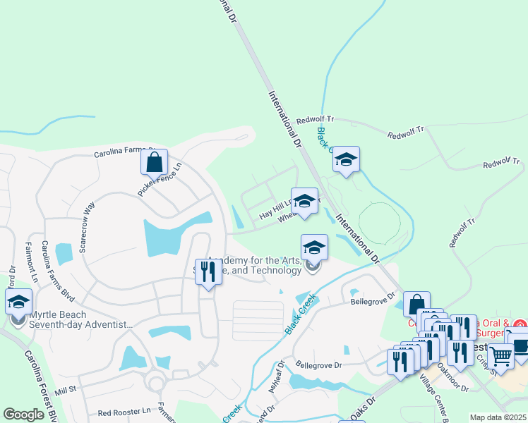 map of restaurants, bars, coffee shops, grocery stores, and more near 308 Bull Run Way in Myrtle Beach