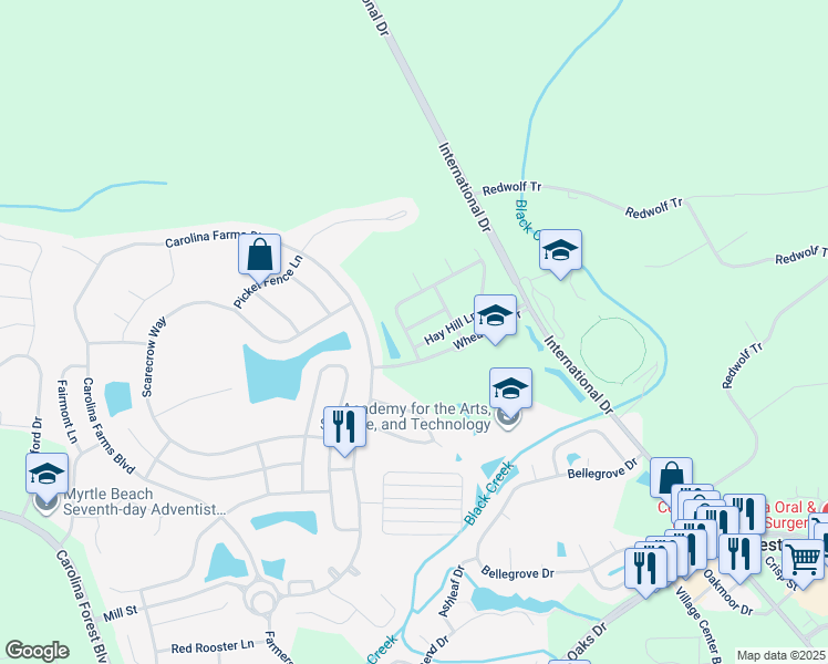 map of restaurants, bars, coffee shops, grocery stores, and more near 405 Black Smith Lane in Myrtle Beach