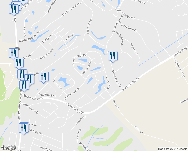 map of restaurants, bars, coffee shops, grocery stores, and more near 764 Drawbridge Drive in Conway