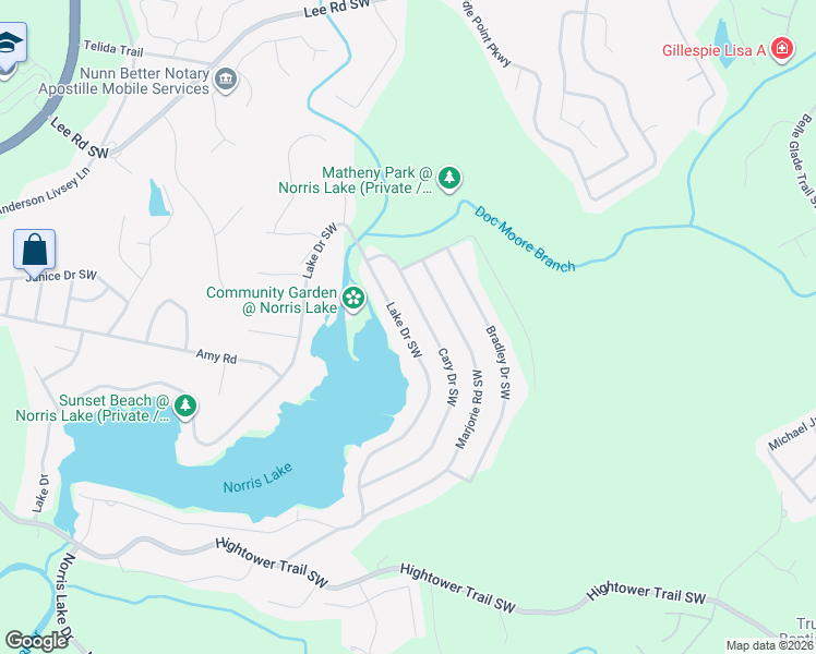 map of restaurants, bars, coffee shops, grocery stores, and more near 8793 Lake Drive Southwest in Snellville