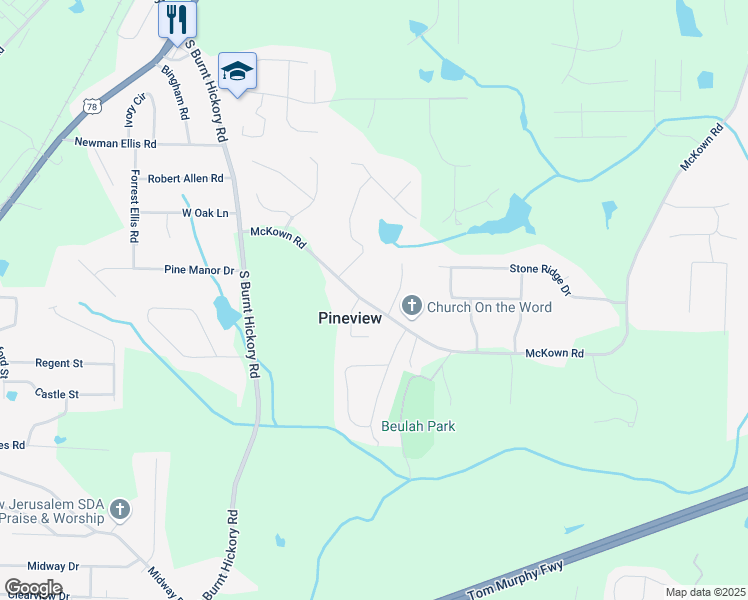 map of restaurants, bars, coffee shops, grocery stores, and more near 3750 McKown Road in Douglasville