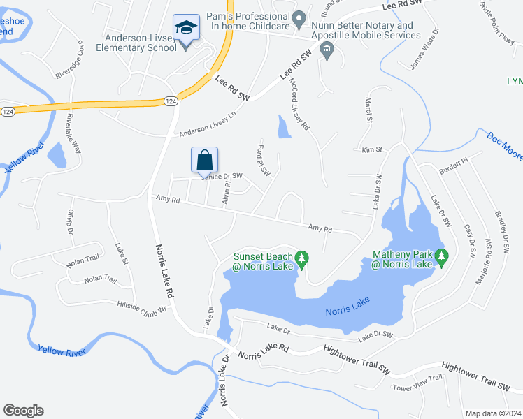 map of restaurants, bars, coffee shops, grocery stores, and more near 4488 Joseph Drive Southwest in Snellville