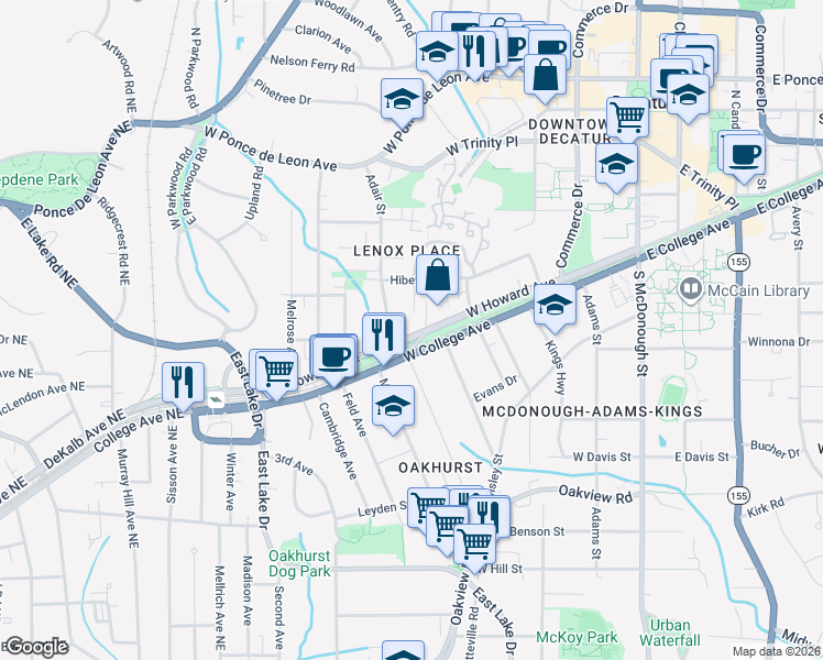 map of restaurants, bars, coffee shops, grocery stores, and more near 1041 Atlanta Avenue in Decatur