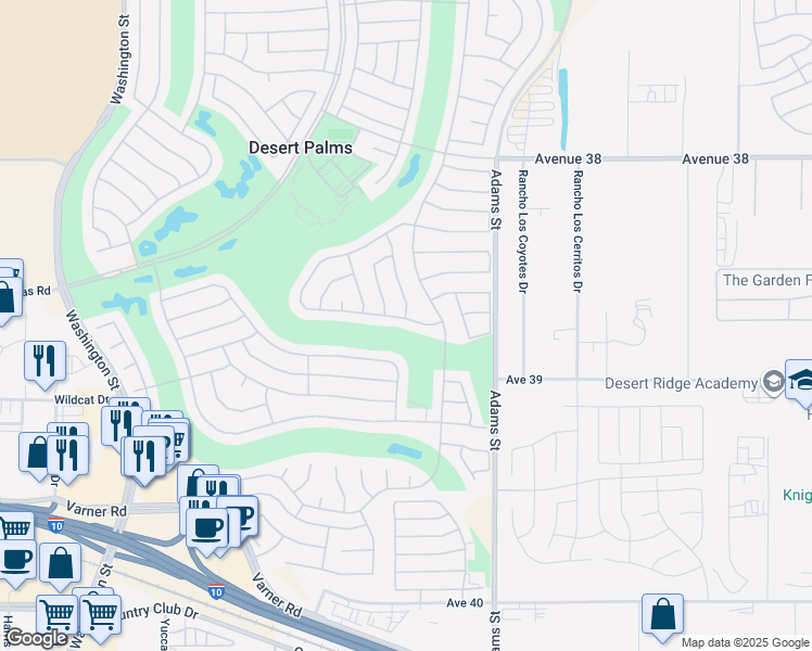 map of restaurants, bars, coffee shops, grocery stores, and more near 78799 Putting Green Drive in Palm Desert