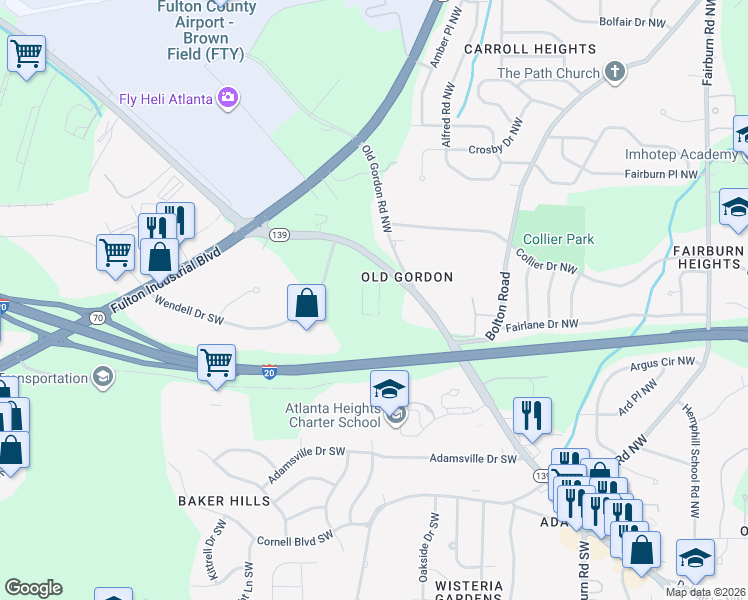 map of restaurants, bars, coffee shops, grocery stores, and more near 3804 Martin Luther King Junior Drive Southwest in Atlanta