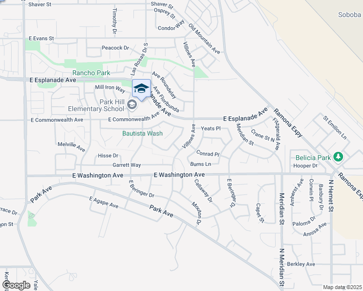 map of restaurants, bars, coffee shops, grocery stores, and more near 1916 Villines Avenue in San Jacinto