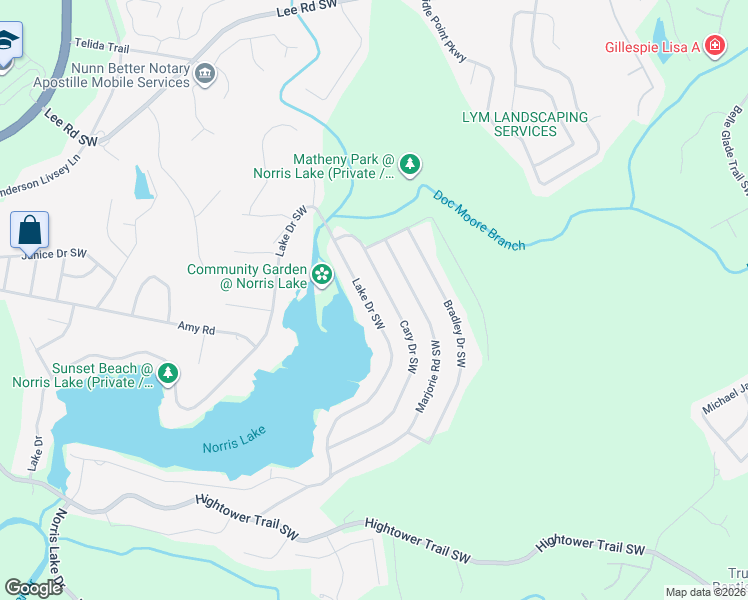 map of restaurants, bars, coffee shops, grocery stores, and more near 8793 Lake Drive Southwest in Snellville