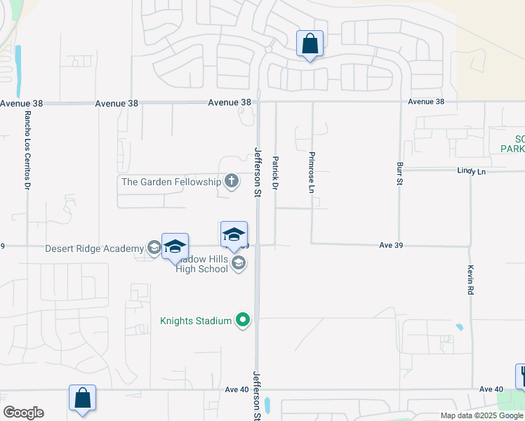 map of restaurants, bars, coffee shops, grocery stores, and more near Jefferson Street in Indio