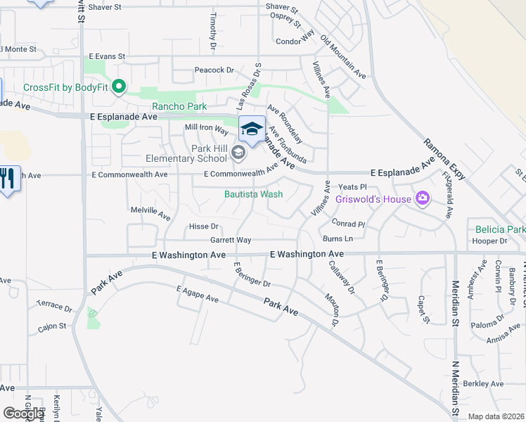 map of restaurants, bars, coffee shops, grocery stores, and more near 1820 Rosemont Circle in San Jacinto
