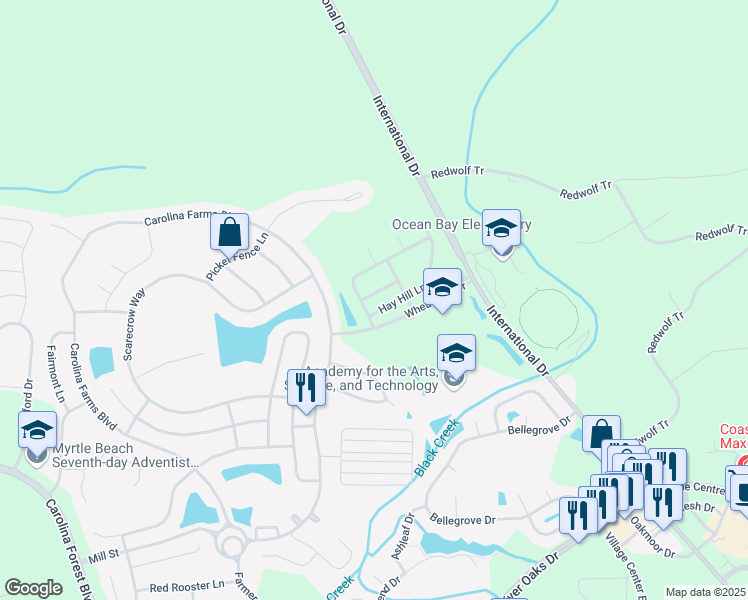 map of restaurants, bars, coffee shops, grocery stores, and more near 404 Black Smith Lane in Myrtle Beach