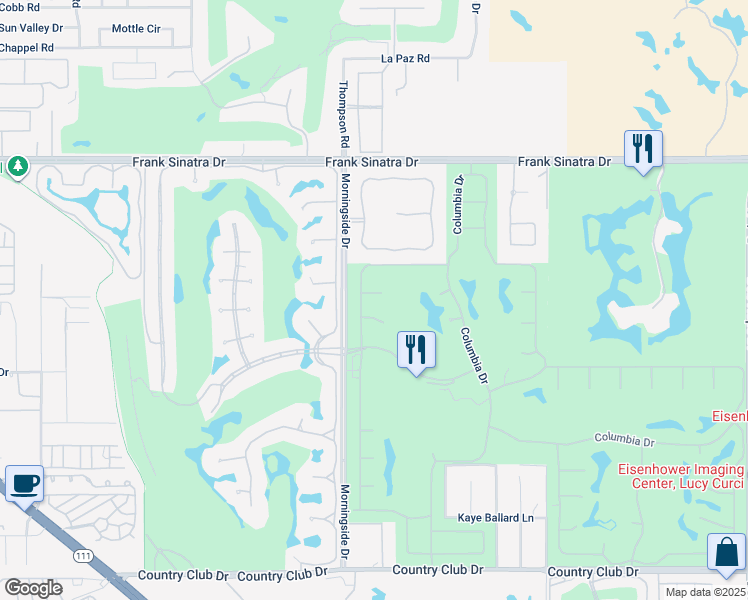 map of restaurants, bars, coffee shops, grocery stores, and more near 1 Temple Court in Rancho Mirage