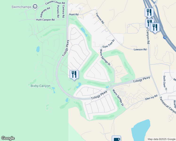 map of restaurants, bars, coffee shops, grocery stores, and more near 24271 Whitetail Drive in Corona