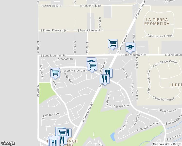 map of restaurants, bars, coffee shops, grocery stores, and more near 31022 North 44th Place in Cave Creek