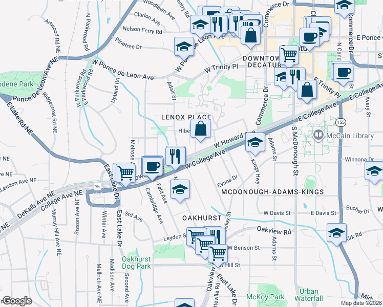 map of restaurants, bars, coffee shops, grocery stores, and more near 1041 Atlanta Avenue in Decatur