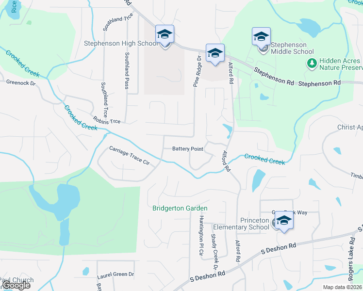 map of restaurants, bars, coffee shops, grocery stores, and more near 944 Pine Ridge Drive in Stone Mountain