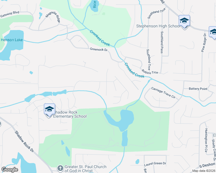 map of restaurants, bars, coffee shops, grocery stores, and more near 588 Shadow Valley Court in Lithonia