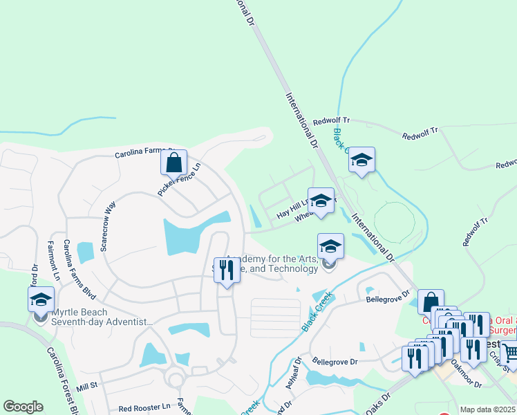 map of restaurants, bars, coffee shops, grocery stores, and more near 405 Black Smith Lane in Myrtle Beach