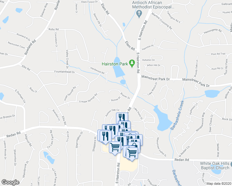 map of restaurants, bars, coffee shops, grocery stores, and more near 4795 Brasac Drive in Stone Mountain