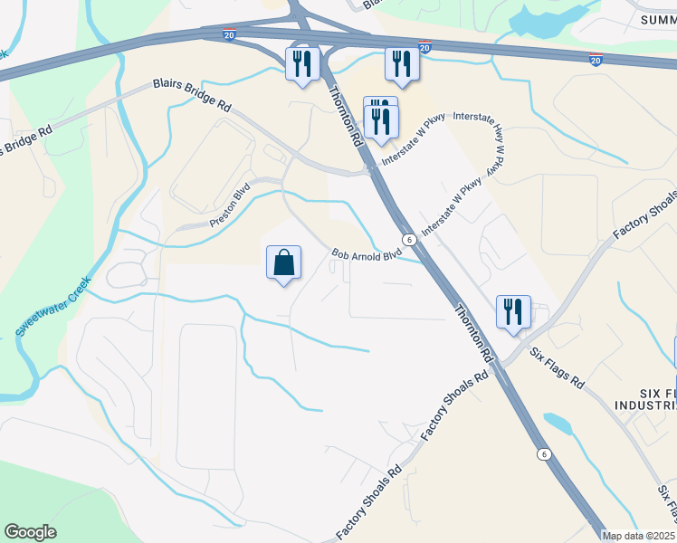 map of restaurants, bars, coffee shops, grocery stores, and more near 1356 Trae Ln in Lithia Springs