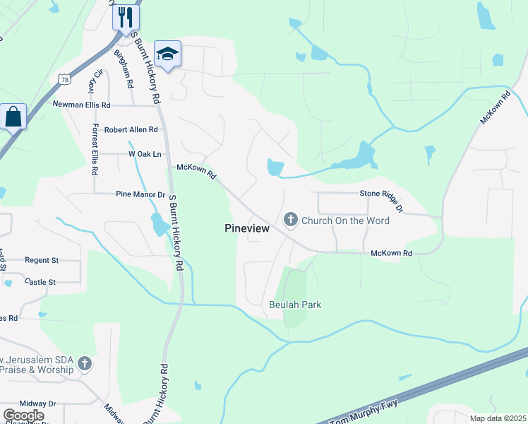 map of restaurants, bars, coffee shops, grocery stores, and more near 3750 McKown Road in Douglasville