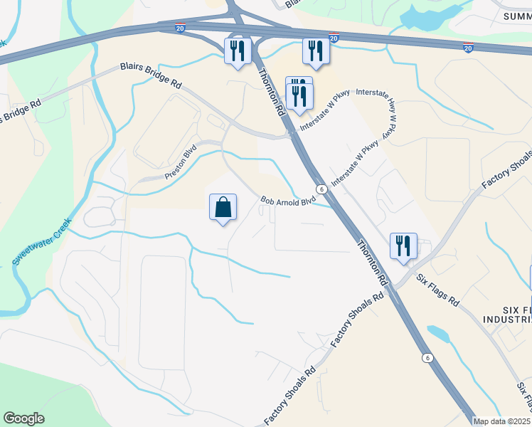map of restaurants, bars, coffee shops, grocery stores, and more near 1356 Trae Lane in Lithia Springs