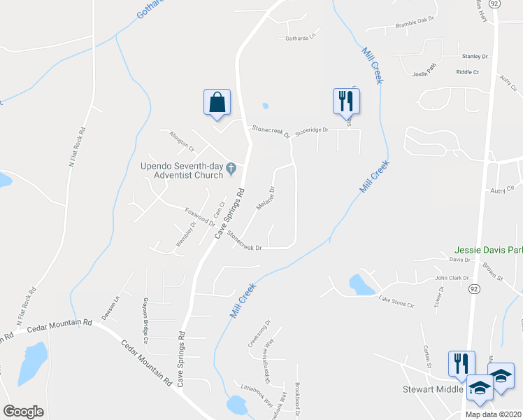 map of restaurants, bars, coffee shops, grocery stores, and more near 7764 Melanie Drive in Douglasville