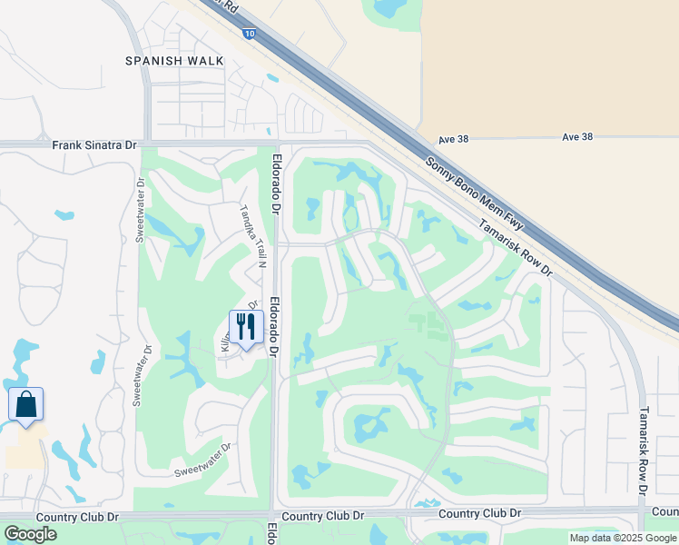 map of restaurants, bars, coffee shops, grocery stores, and more near 38628 Lobelia Circle in Palm Desert