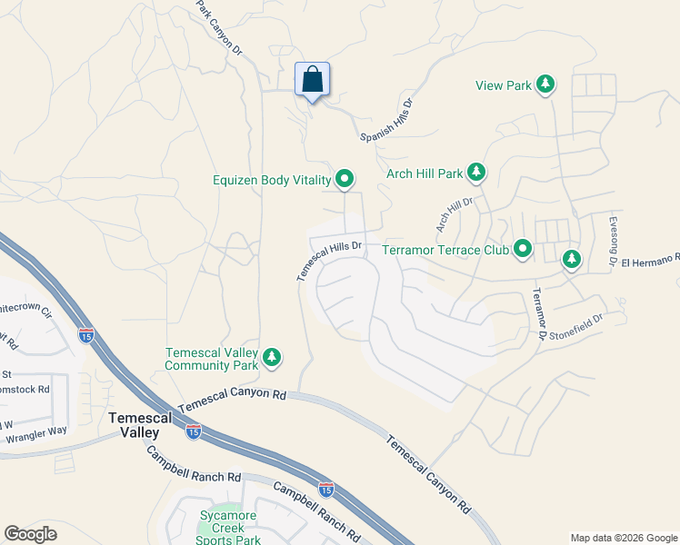 map of restaurants, bars, coffee shops, grocery stores, and more near 11152 Fourleaf Court in Temescal Valley