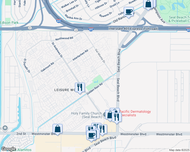 map of restaurants, bars, coffee shops, grocery stores, and more near in Seal Beach