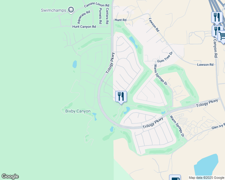 map of restaurants, bars, coffee shops, grocery stores, and more near 9104 Larkspur Drive in Corona