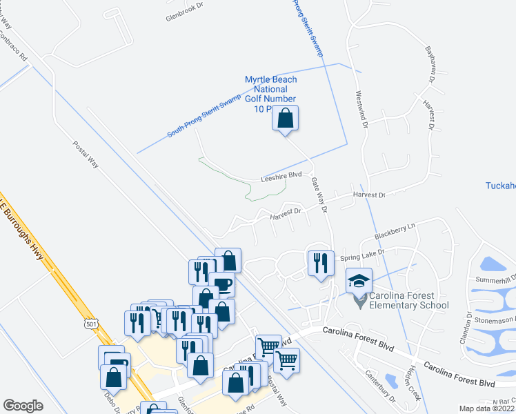 map of restaurants, bars, coffee shops, grocery stores, and more near 5000 Windsor Green Way in Conway