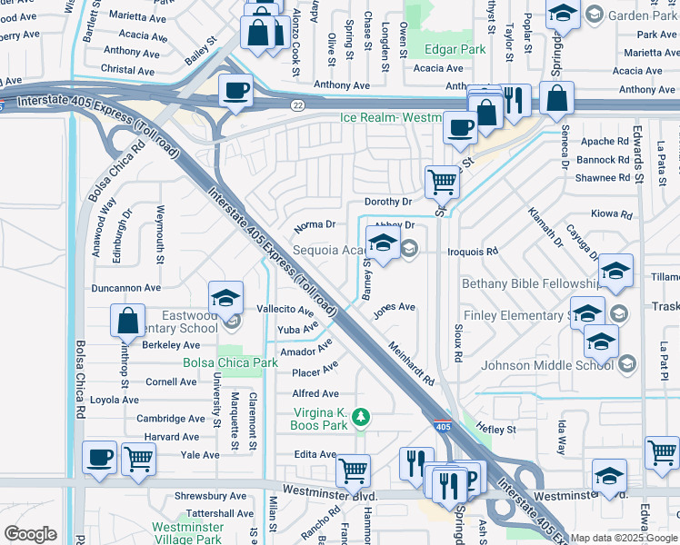 map of restaurants, bars, coffee shops, grocery stores, and more near 5582 Walter Circle in Westminster