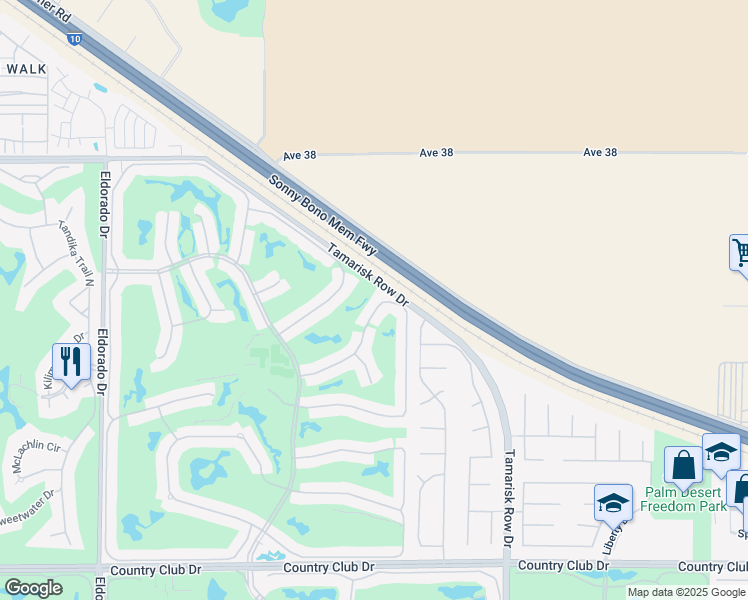 map of restaurants, bars, coffee shops, grocery stores, and more near 38774 Wisteria Drive in Palm Desert