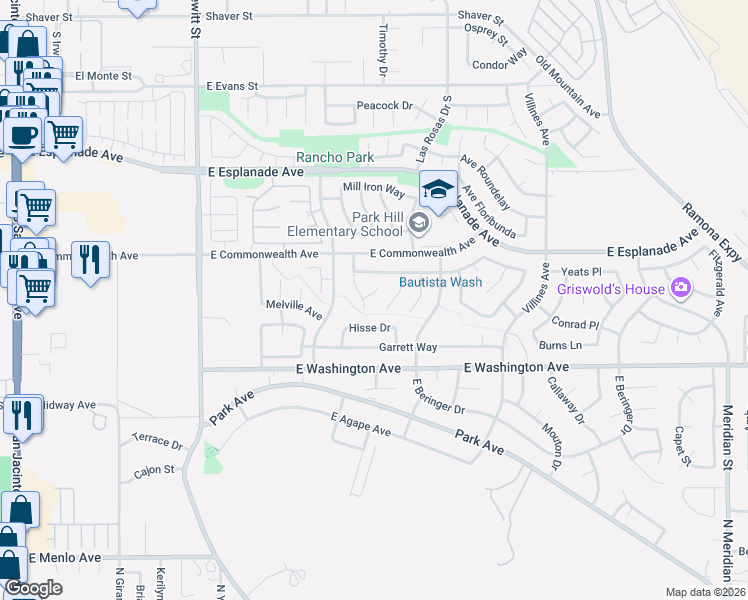 map of restaurants, bars, coffee shops, grocery stores, and more near 976 Virginia Lee Court in San Jacinto