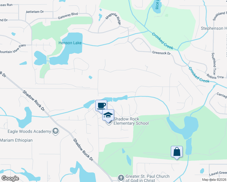 map of restaurants, bars, coffee shops, grocery stores, and more near 5988 Pattillo Lane in Lithonia