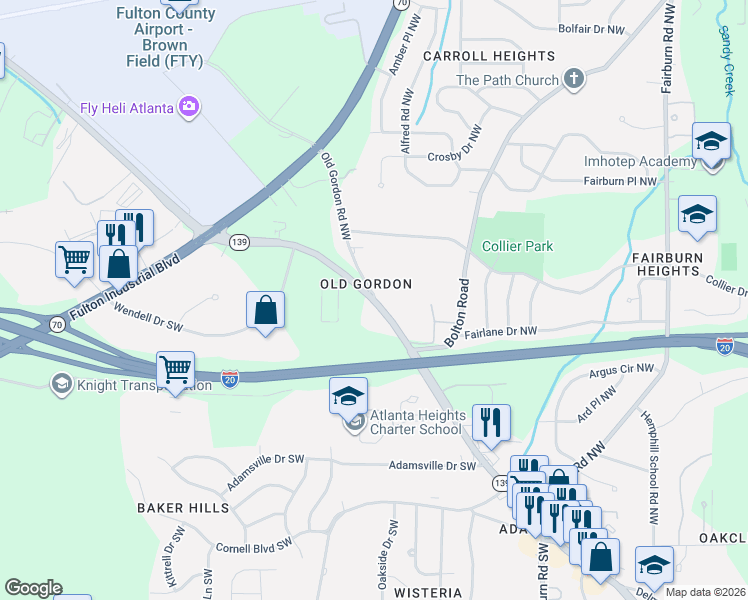 map of restaurants, bars, coffee shops, grocery stores, and more near in Atlanta