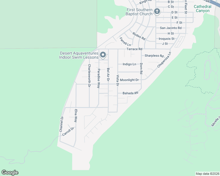 map of restaurants, bars, coffee shops, grocery stores, and more near 38650 Bel Air Drive in Cathedral City