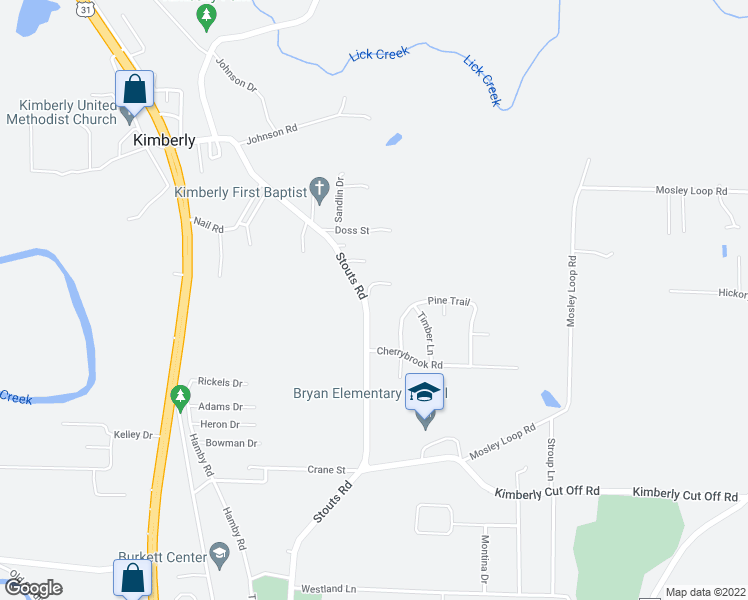 map of restaurants, bars, coffee shops, grocery stores, and more near 8973 Stouts Road in Kimberly