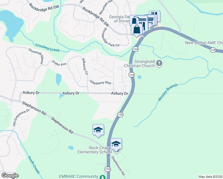 map of restaurants, bars, coffee shops, grocery stores, and more near 7534 Clear Creek Approach in Lithonia