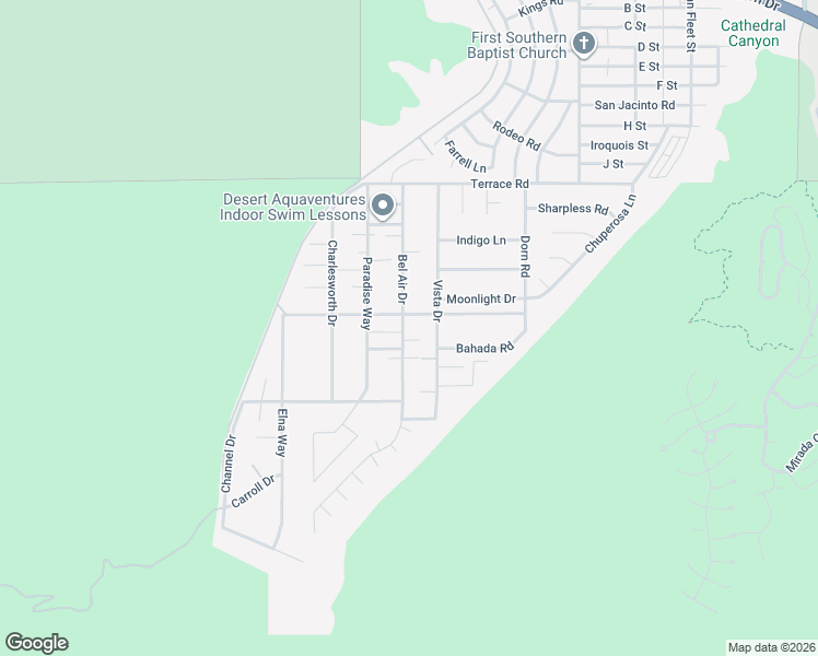 map of restaurants, bars, coffee shops, grocery stores, and more near 38650 Bel Air Drive in Cathedral City