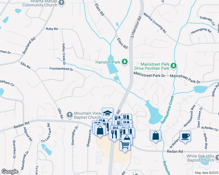 map of restaurants, bars, coffee shops, grocery stores, and more near 4795 Brasac Drive in Stone Mountain