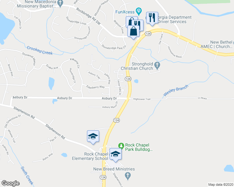 map of restaurants, bars, coffee shops, grocery stores, and more near 100 Leslie Oaks Drive in Lithonia