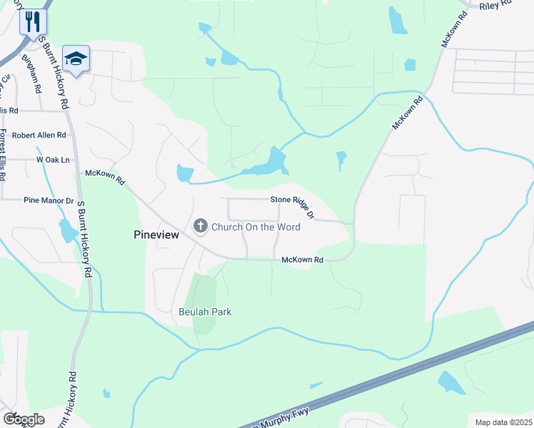 map of restaurants, bars, coffee shops, grocery stores, and more near 3572 Stone Ridge Trail in Douglasville