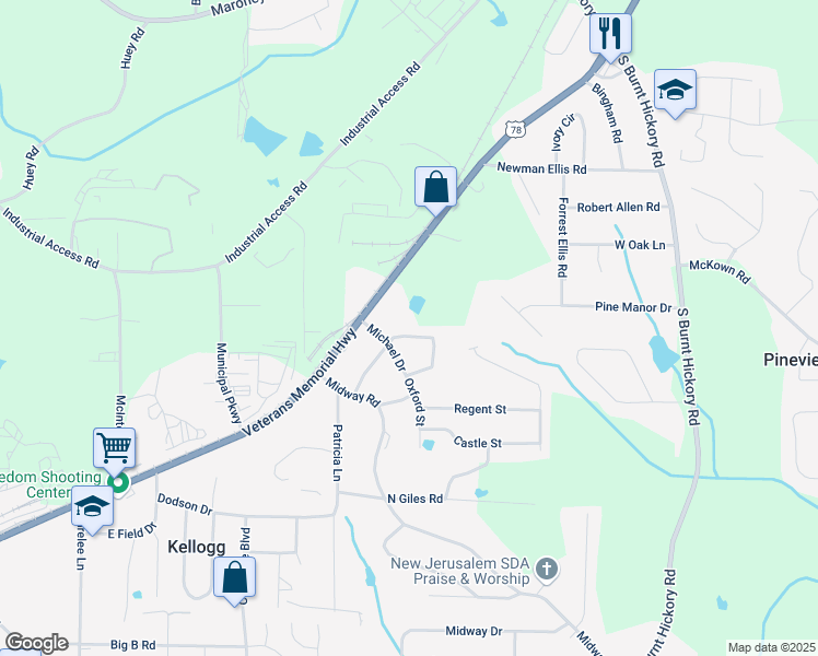 map of restaurants, bars, coffee shops, grocery stores, and more near 4326 Newton Circle in Douglasville