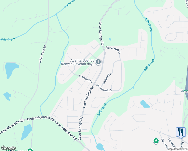 map of restaurants, bars, coffee shops, grocery stores, and more near 1475 Cain Court in Douglasville