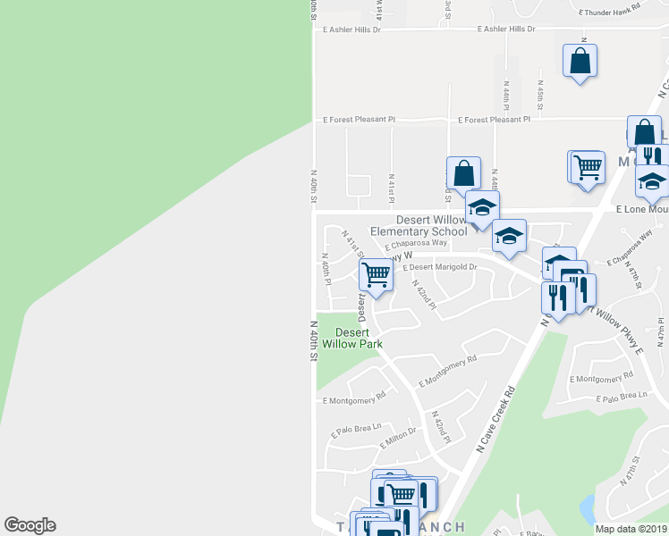 map of restaurants, bars, coffee shops, grocery stores, and more near 4023 East Chaparosa Way in Cave Creek