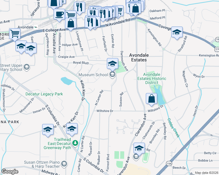 map of restaurants, bars, coffee shops, grocery stores, and more near 953 Forrest Boulevard in Decatur