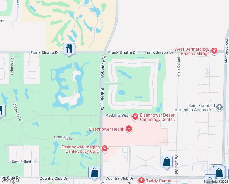 map of restaurants, bars, coffee shops, grocery stores, and more near 234 North Kavenish Drive in Rancho Mirage