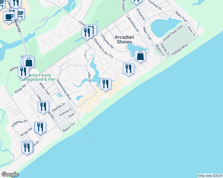 map of restaurants, bars, coffee shops, grocery stores, and more near 9820 Queensway Boulevard in Myrtle Beach