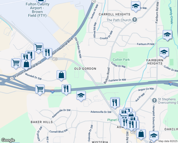 map of restaurants, bars, coffee shops, grocery stores, and more near 3781 Martin Luther King Junior Drive Southwest in Atlanta